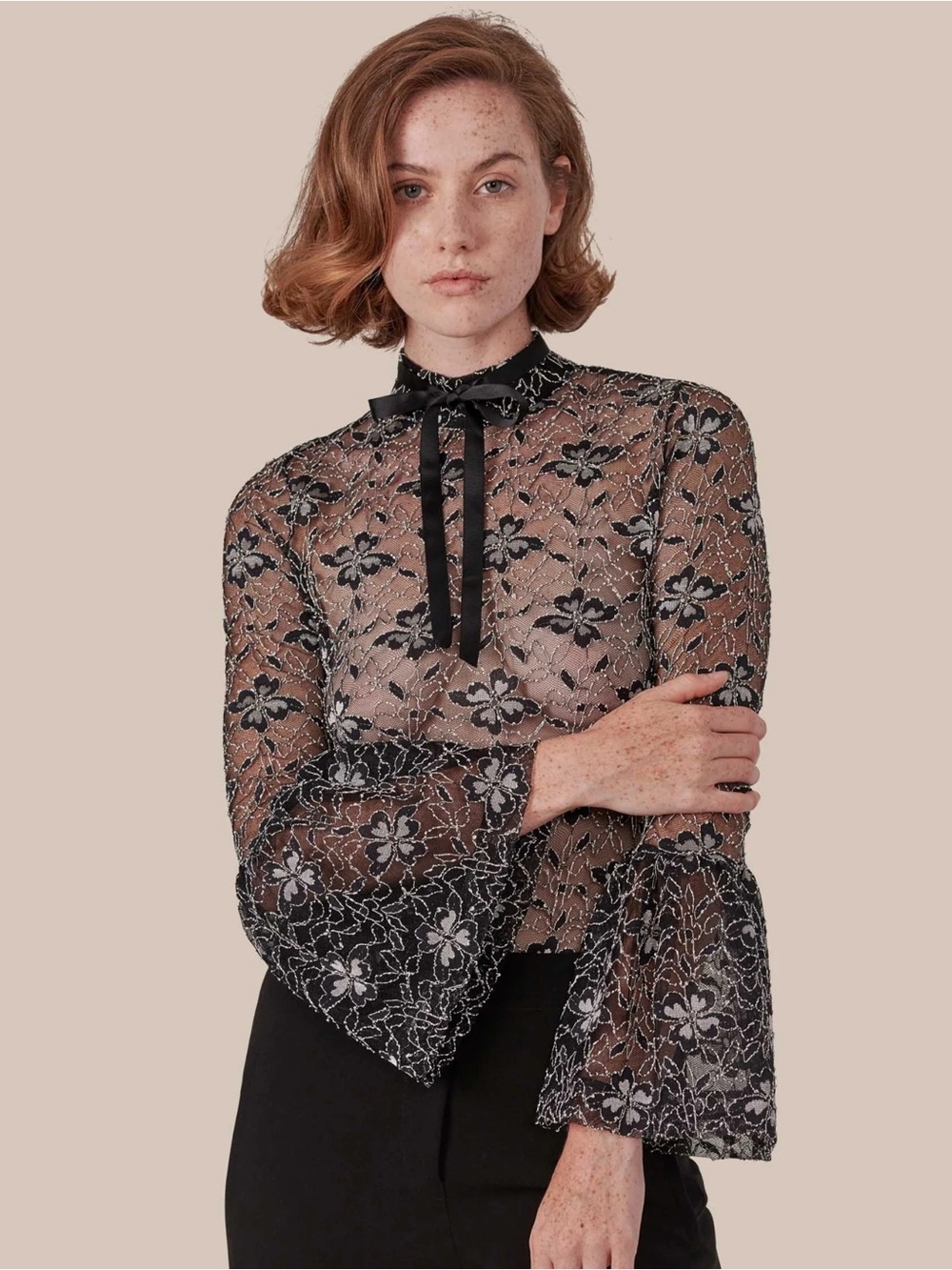 Anne Fontaine Sheer Black Lace Top Laurine Victorian Goth Romantic FR 42 US 10
